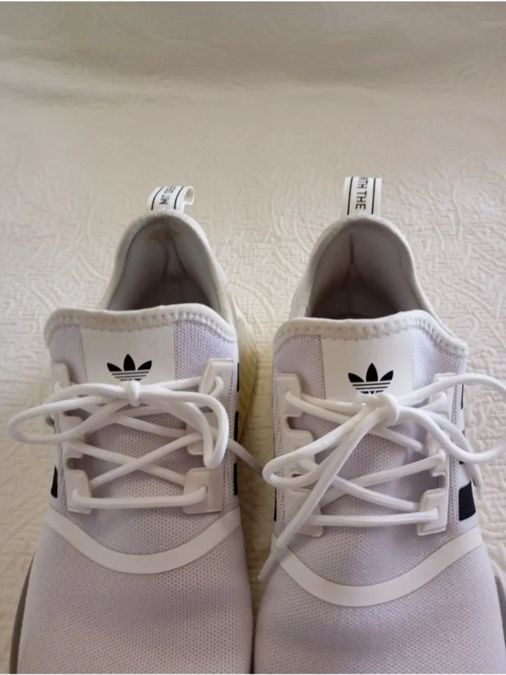 Adidas NMD_R1 White & Black Mens Sneakers Size 11 Mesh Upper Boost Midsole